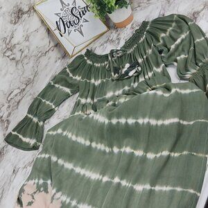 MELE BEACH Tie-Dye Stripes Off-Shoulder maxi dress women's one-size green